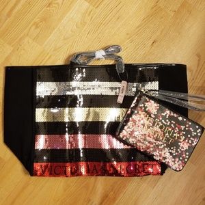NWT Victoria's Secret Sequin Tote Bag Plus Wrislet